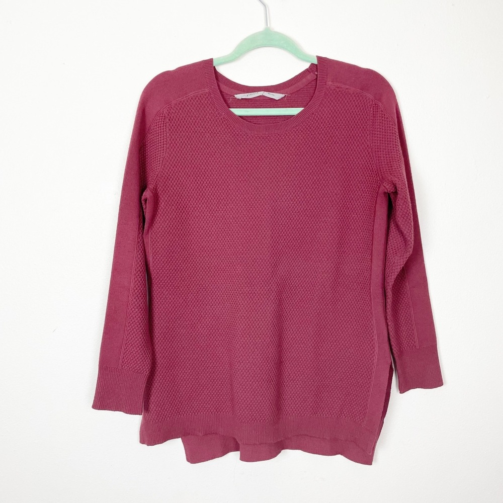 Athleta Woman's Sz M Brick Red Waffle Knit Honeycomb Merino Wool Blend‎ Sweater